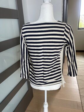 Anthropologie Pepin Mariner Navy Stripe Fringe Knit Sweater